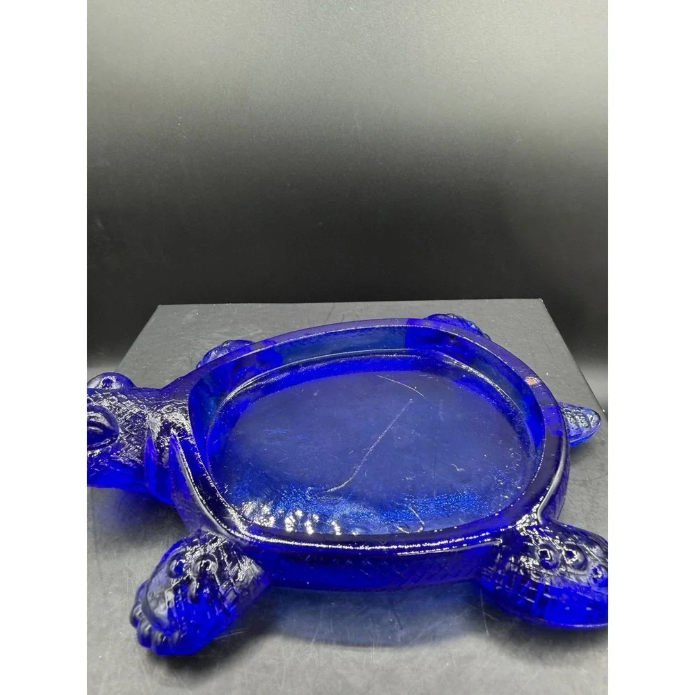 Vintage Cobalt Blue Presser Glass Turtle Trinket Box/ Ring Dish